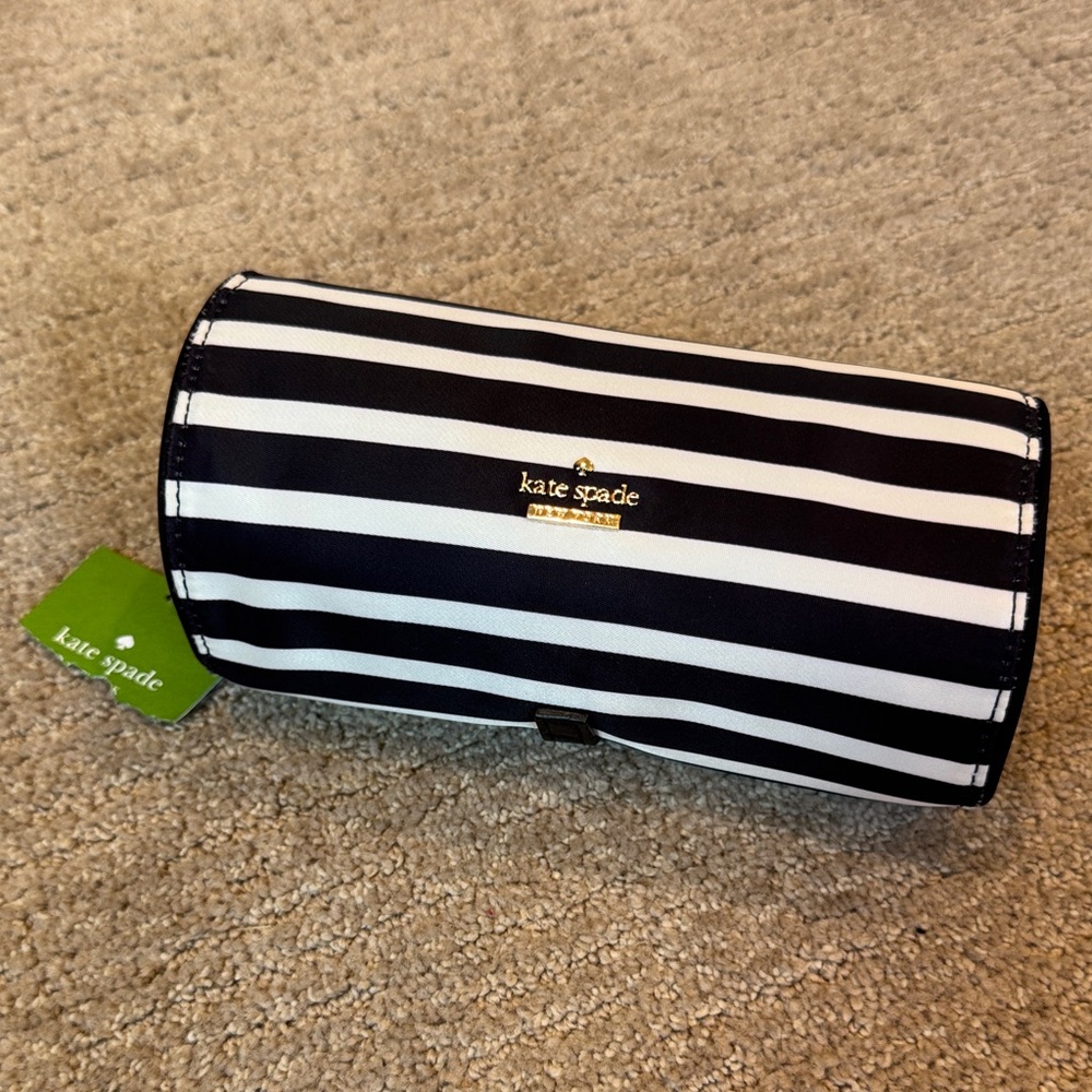 Kate Spade Black and White Striped Jewelry Travel Bag